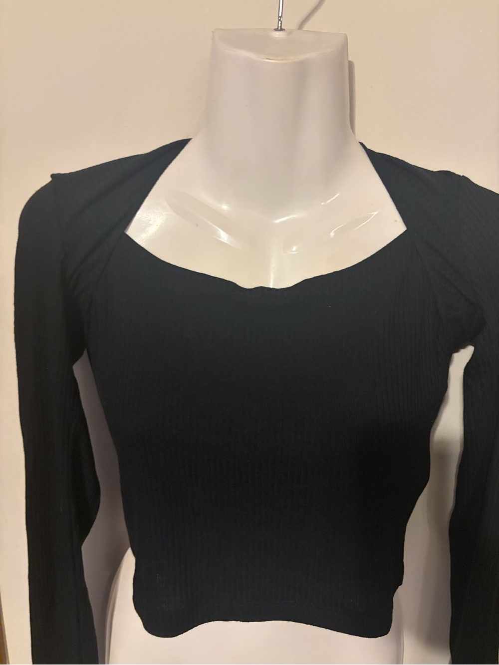 Brave Soul London Black Ribbed Long Sleeve Crop Top Size S NWT